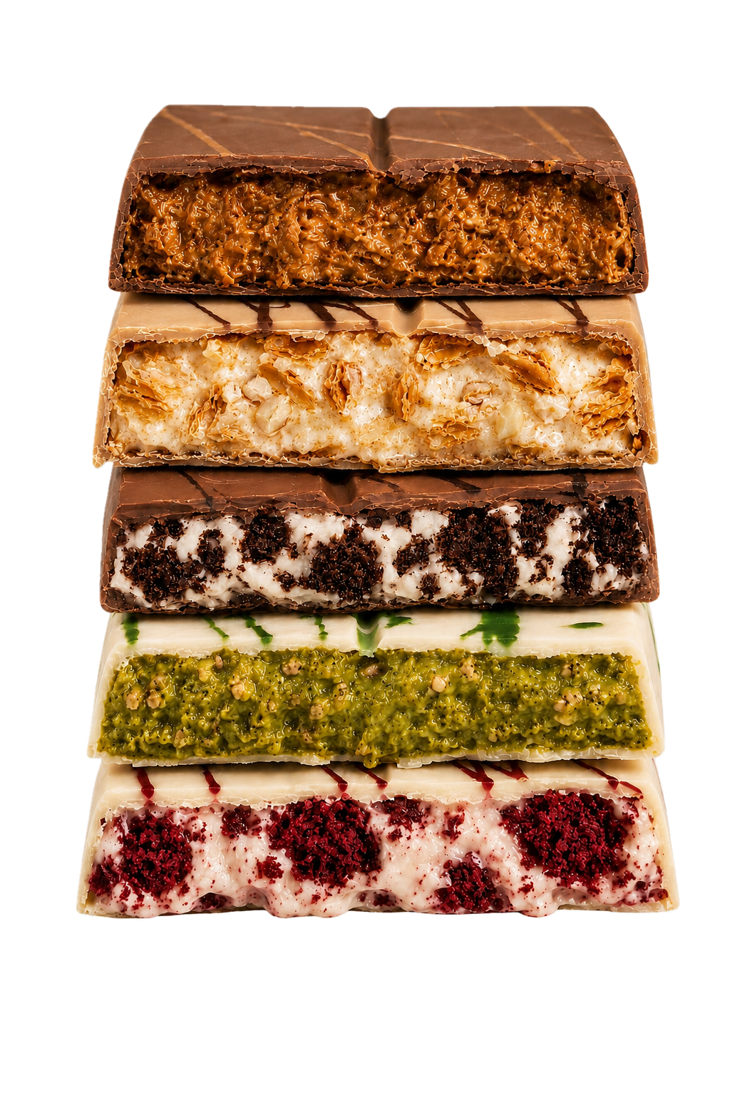Fyldte chokoladebarer med creamy crunch